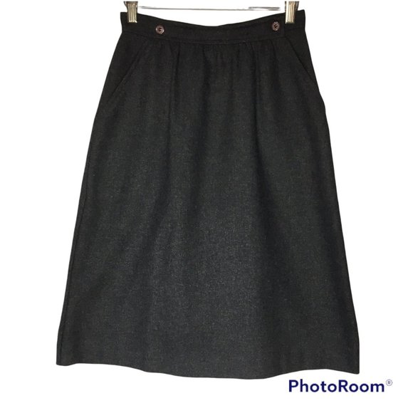 Vintage Dresses & Skirts - Vintage 80s 90s Dark Grey Business Skirt, Retro Button Waist Casual Office Skirt